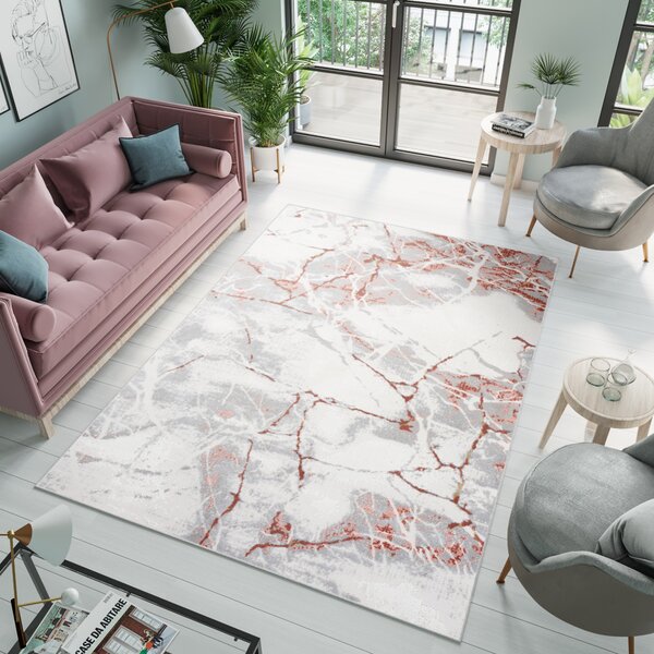 Makro Abra Moderní kusový koberec PORTLAND R216A Mramor Abstraktní šedý červený Rozměr: 80x150 cm