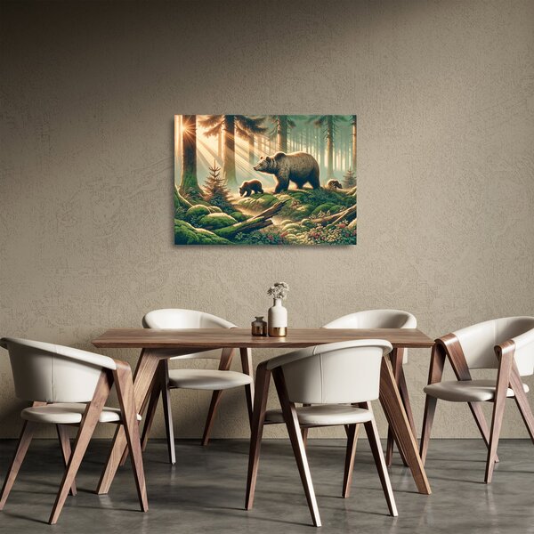 Skleněný obraz - Medvědi v lese (70x50 cm)