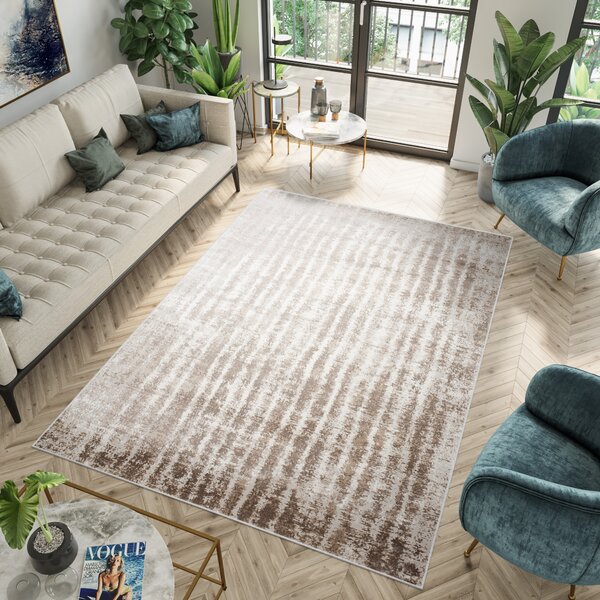 Makro Abra Moderní kusový koberec PORTLAND D156E Proužky hnědý bílý Rozměr: 80x150 cm