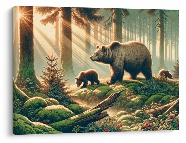 Obraz - Medvědi v lese (70x50 cm)