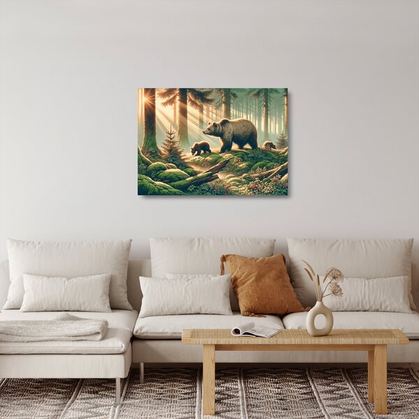 Skleněný obraz - Medvědi v lese (70x50 cm)