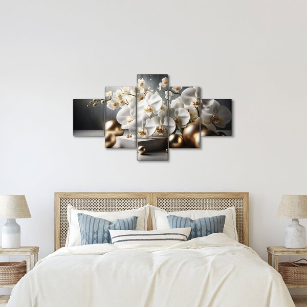 Obraz - Orchidej a zlaté koule (125x70 cm)