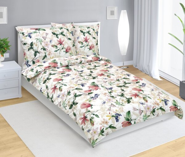 Bellatex Povlečení bavlněné 140x200, 70x90 cm Magnolie růžová, zelená