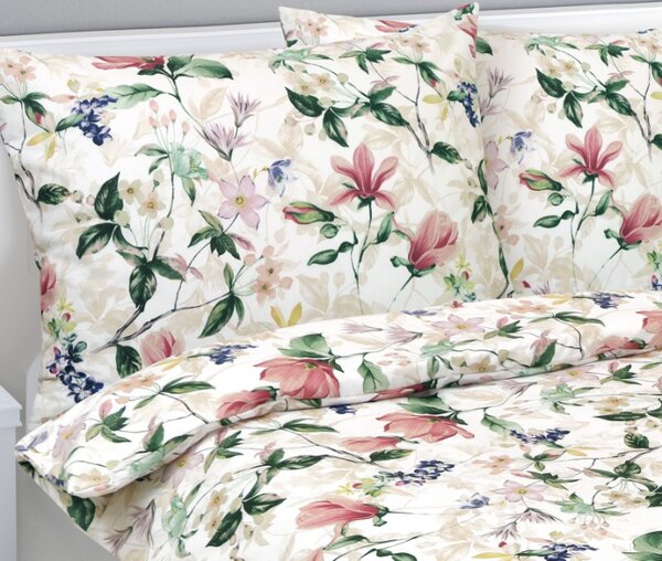 Bellatex Povlečení bavlněné 140x200, 70x90 cm Magnolie růžová, zelená