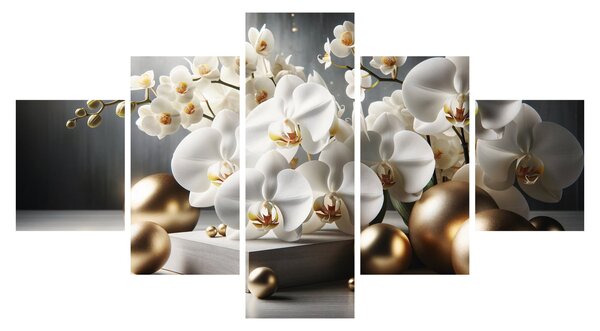 Obraz - Orchidej a zlaté koule (125x70 cm)