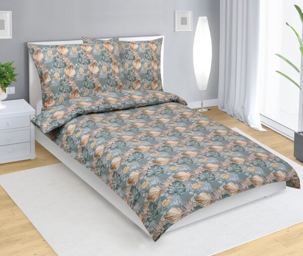 Bellatex Povlečení bavlněné 140x200, 70x90 cm Monstera, růže šedá, béžová, žlutá