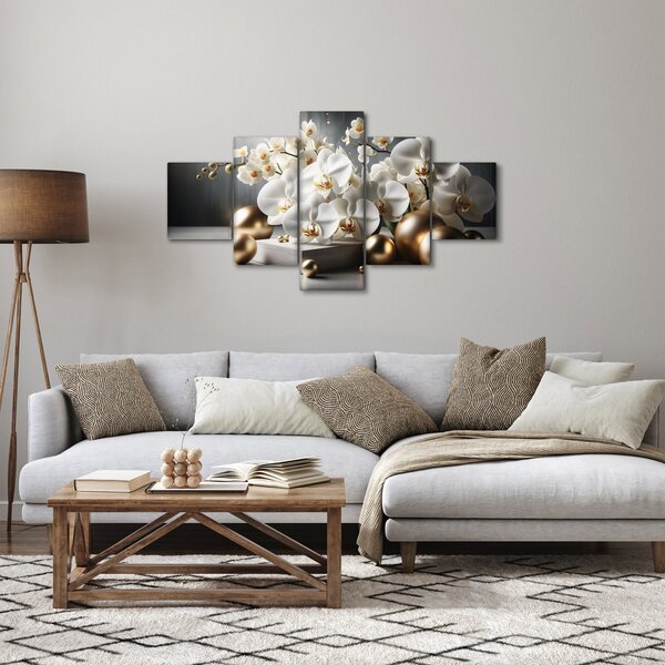 Obraz - Orchidej a zlaté koule (125x70 cm)