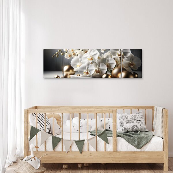 Obraz - Orchidej a zlaté koule (170x50 cm)