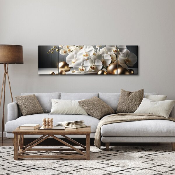 Obraz - Orchidej a zlaté koule (170x50 cm)