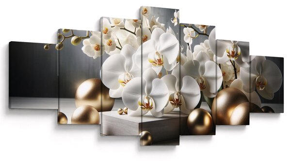 Obraz - Orchidej a zlaté koule (210x100 cm)