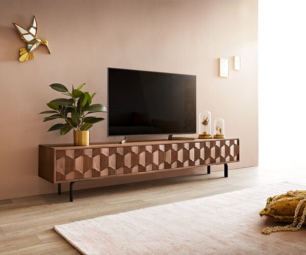 DELIFE TV stolek Fevo 200 cm akácie hnědá 4 dvířka L-podnož