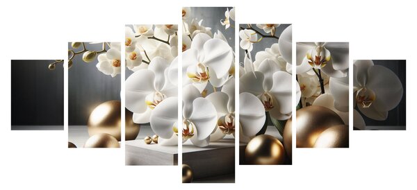 Obraz - Orchidej a zlaté koule (210x100 cm)