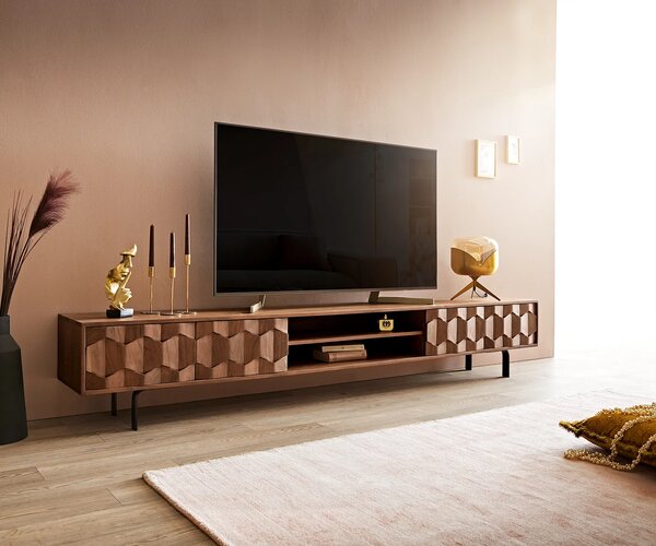 DELIFE TV stolek Fevo 240 cm akácie hnědá 4 dvířka L-podnož