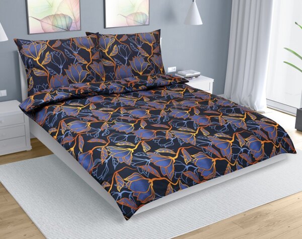 Bellatex Povlečení bavlna na dvoudeku Květ tm.modrá, zlatá rozměr 1ks 180x200, 2ks 70x90 cm