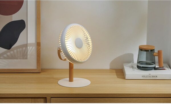 Krémová stolní lampa s ventilátorem na dálkové ovládání (výška 26 cm) Beyond – Gingko