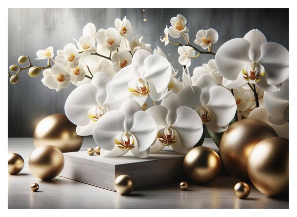 Obraz - Orchidej a zlaté koule (70x50 cm)