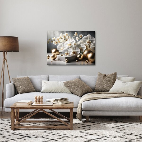 Obraz - Orchidej a zlaté koule (70x50 cm)