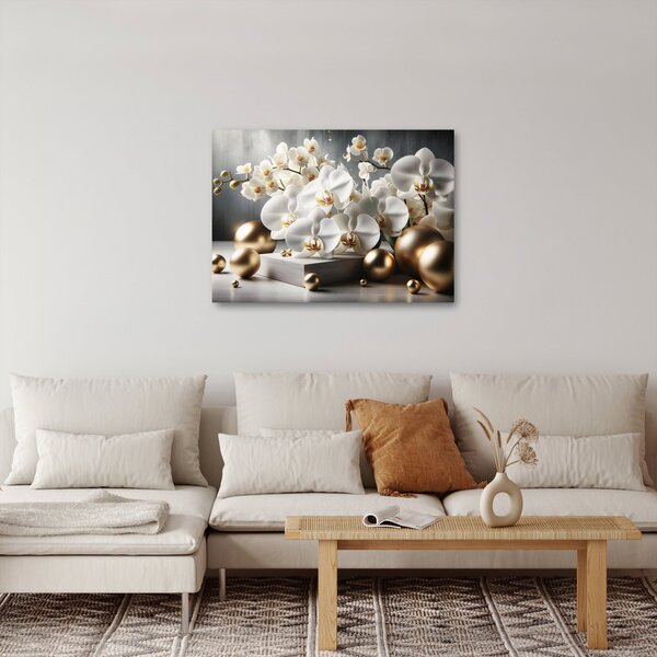 Obraz - Orchidej a zlaté koule (70x50 cm)