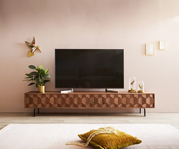 DELIFE TV stolek Fevo 220 cm akácie hnědá 4 dvířka L-podnož