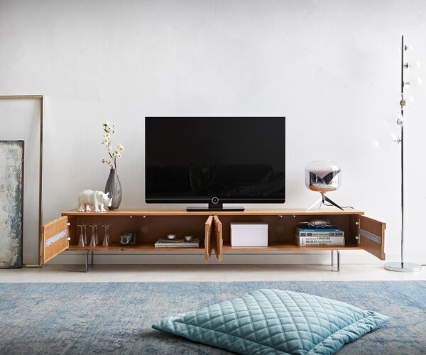 DELIFE TV stolek Fevo 200 cm akácie přírodní 4 dvířka L-noha