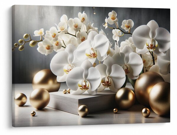 Obraz - Orchidej a zlaté koule (70x50 cm)