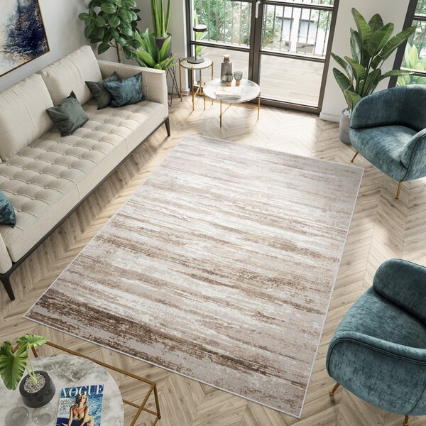 Makro Abra Moderní kusový koberec PORTLAND D158E Abstraktní hnědý bílý Rozměr: 60x300 cm