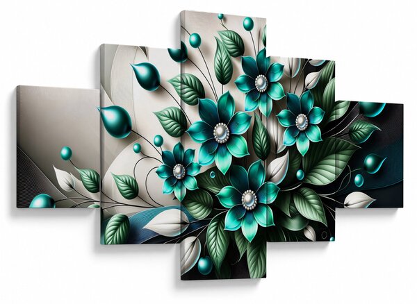 Obraz - 3D tyrkysové květy (125x70 cm)