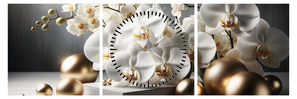 Obraz - Orchidej a zlaté koule (s hodinami) (90x30 cm)