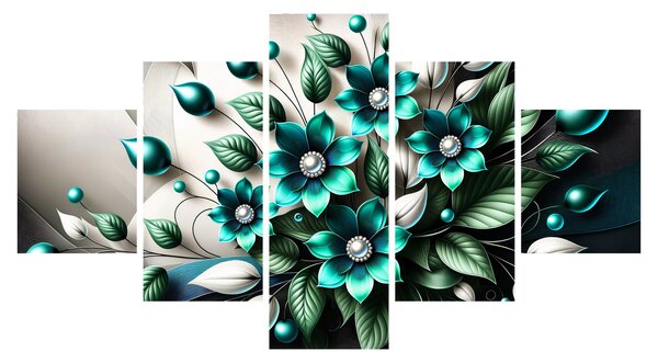Obraz - 3D tyrkysové květy (125x70 cm)