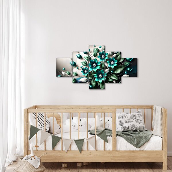 Obraz - 3D tyrkysové květy (125x70 cm)