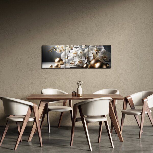 Obraz - Orchidej a zlaté koule (s hodinami) (90x30 cm)