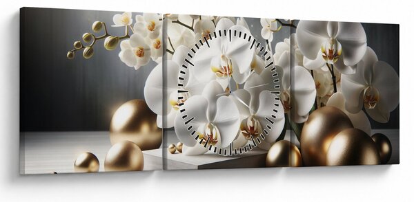 Obraz - Orchidej a zlaté koule (s hodinami) (90x30 cm)