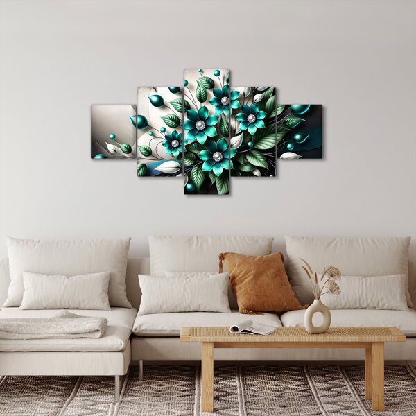 Obraz - 3D tyrkysové květy (125x70 cm)