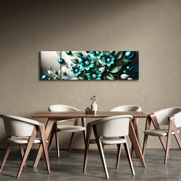 Obraz - 3D tyrkysové květy (170x50 cm)