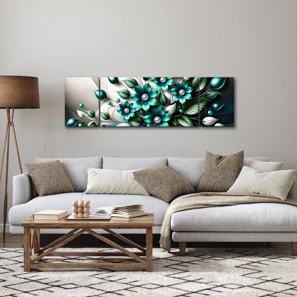 Obraz - 3D tyrkysové květy (170x50 cm)