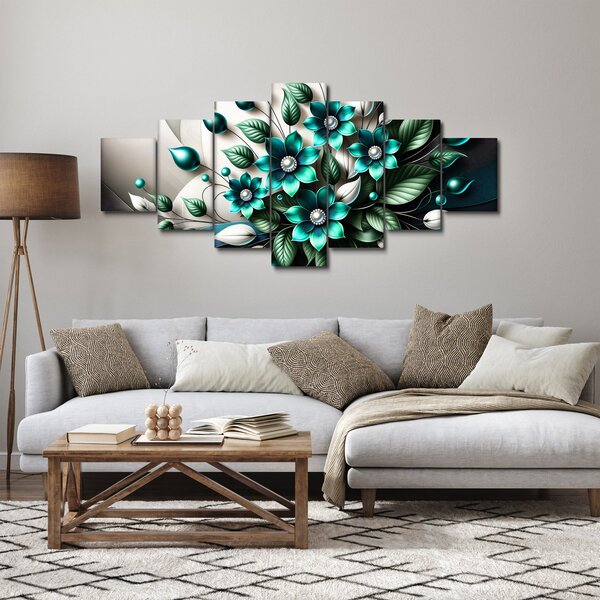 Obraz - 3D tyrkysové květy (210x100 cm)