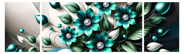 Obraz - 3D tyrkysové květy (170x50 cm)