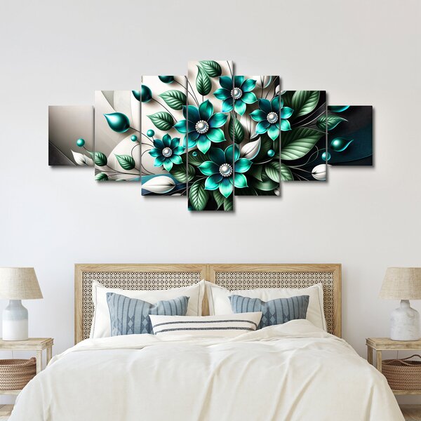 Obraz - 3D tyrkysové květy (210x100 cm)