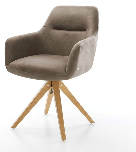 DELIFE Jídelní židle Pejo-Flex mikrovlákno taupe vintage dřevěná podnož hranatá přírodní taštičkové pružiny