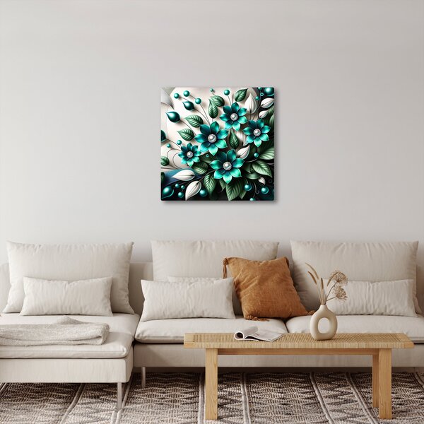 Obraz - 3D tyrkysové květy (30x30 cm)