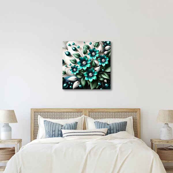 Obraz - 3D tyrkysové květy (30x30 cm)