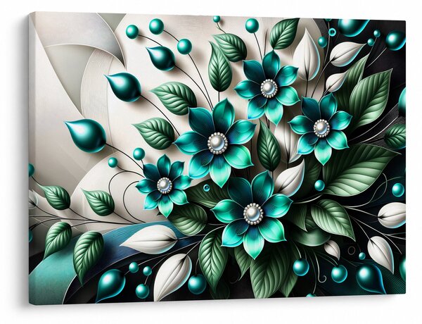 Obraz - 3D tyrkysové květy (70x50 cm)