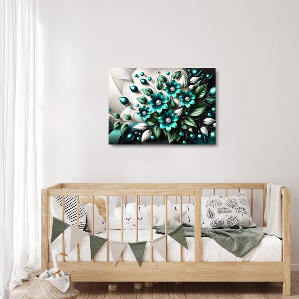 Skleněný obraz - 3D tyrkysové květy (70x50 cm)