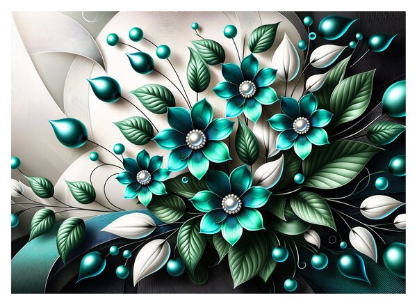 Skleněný obraz - 3D tyrkysové květy (70x50 cm)