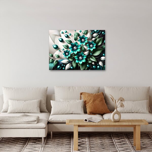 Obraz - 3D tyrkysové květy (70x50 cm)