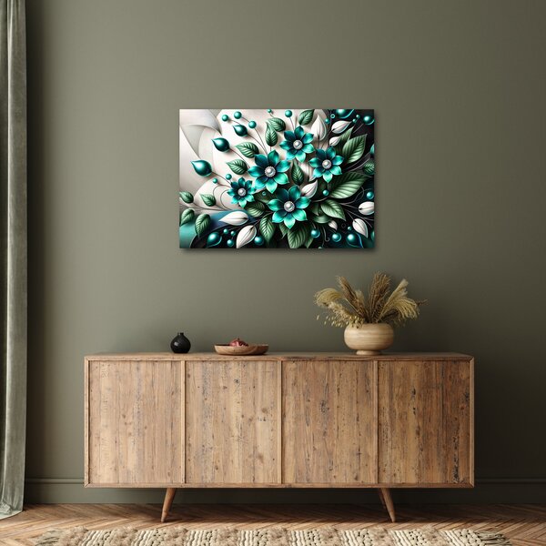 Obraz - 3D tyrkysové květy (70x50 cm)