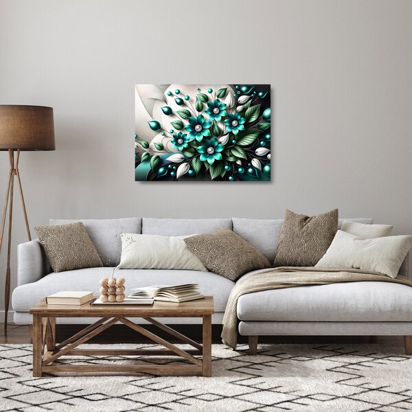 Skleněný obraz - 3D tyrkysové květy (70x50 cm)