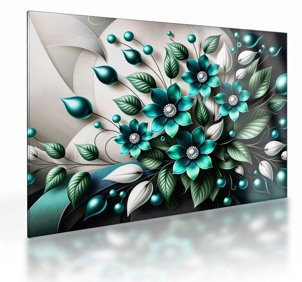 Skleněný obraz - 3D tyrkysové květy (70x50 cm)