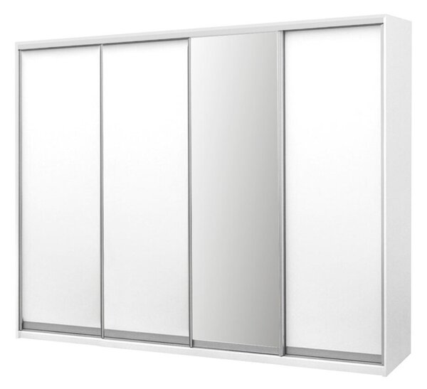 Skříň 4D 2700x2400x600, 3 DTD + 1 zrcadlo, bílá
