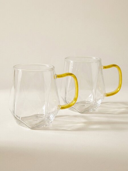 Sinsay - Skleněné hrnky s geometrickým dnem 2 pack - clear